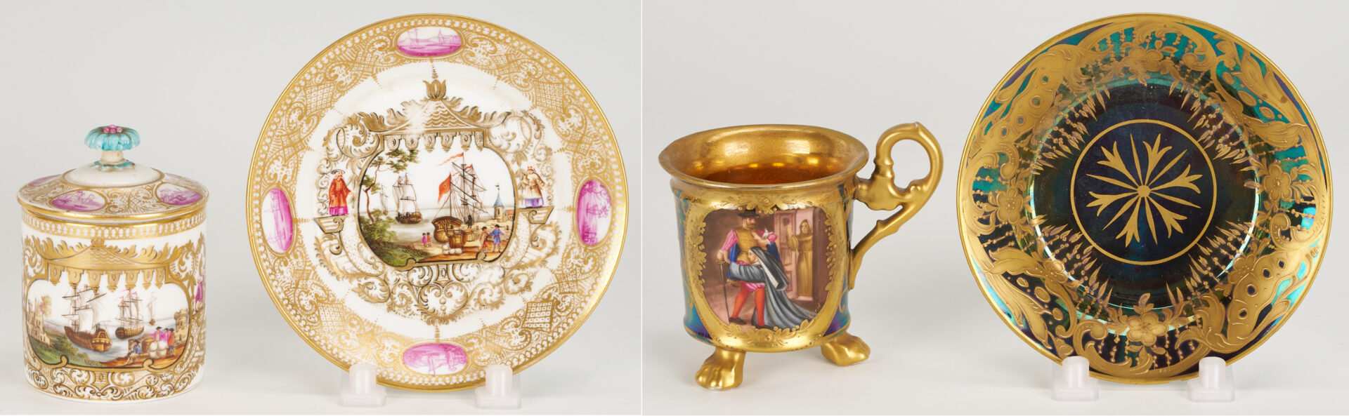 Lot 1254: Royal Vienna Porcelain Cup & Saucer w/ Meissen Custard Cup & Saucer
