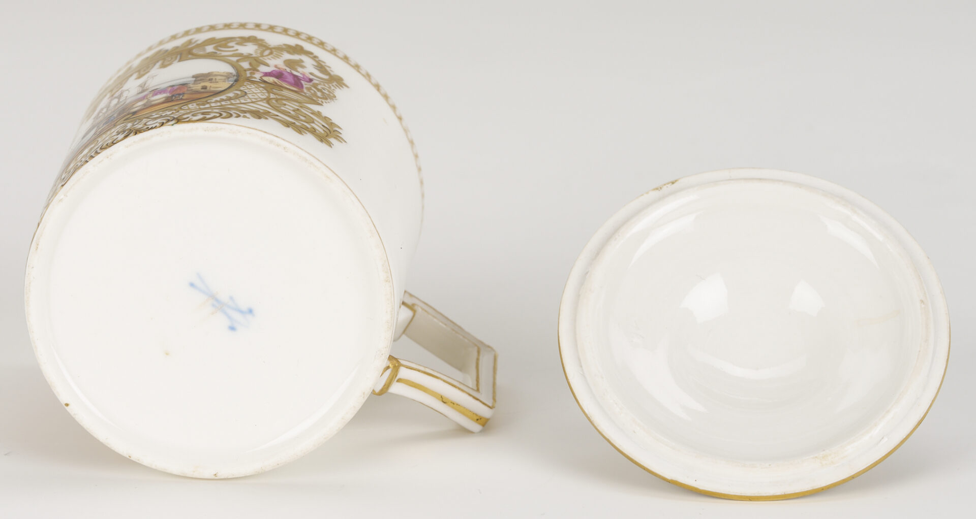 Lot 1254: Royal Vienna Porcelain Cup & Saucer w/ Meissen Custard Cup & Saucer
