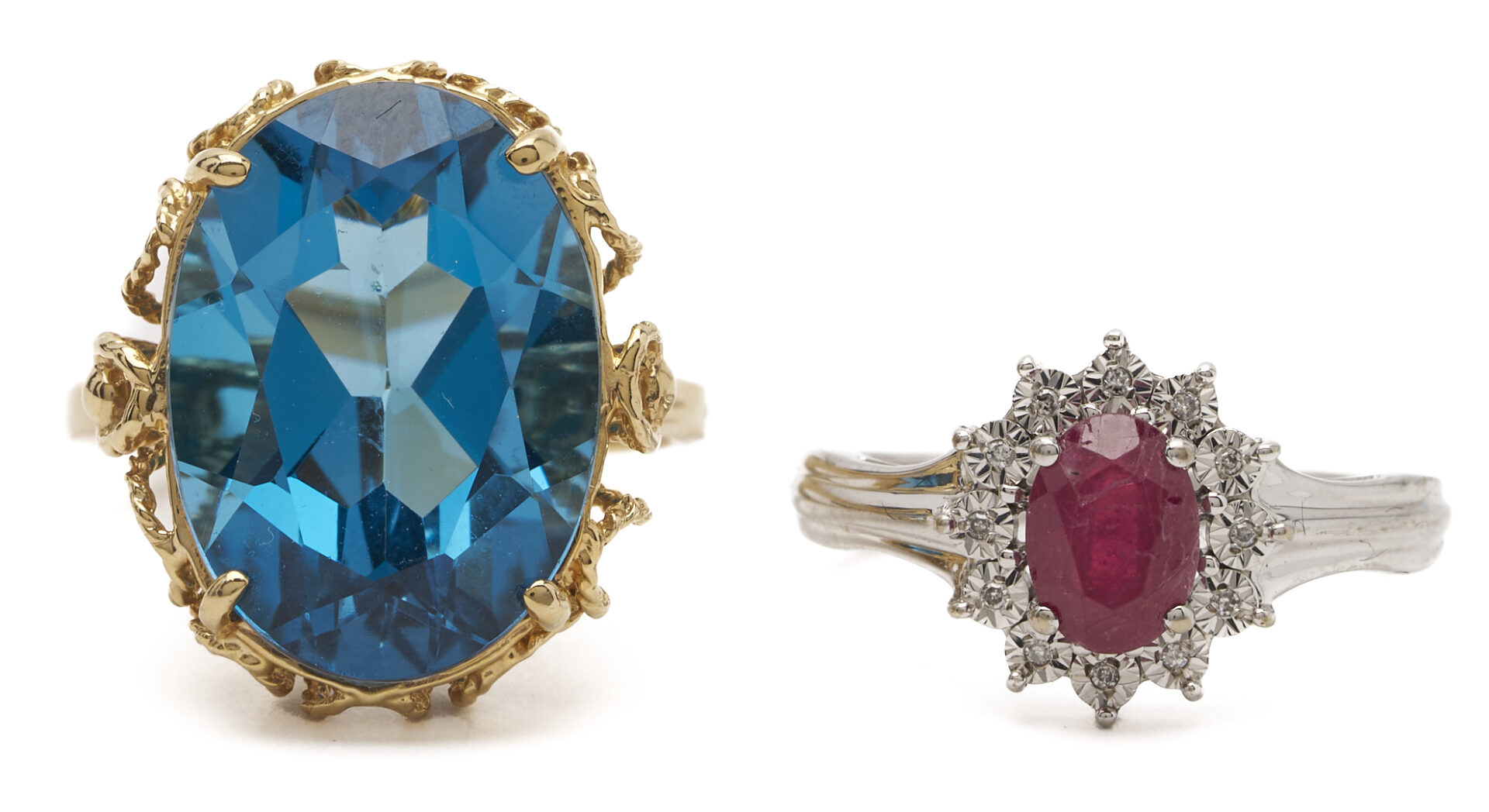Lot 1262: 10K Gold Red Stone Ring & 14K Gold Topaz Ring