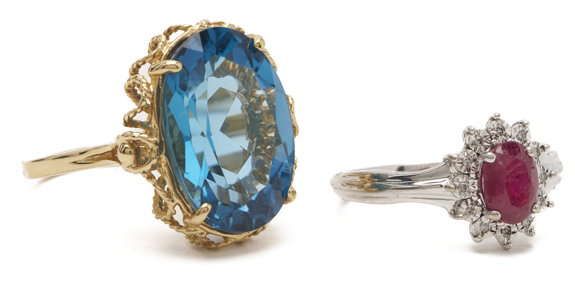 Lot 1262: 10K Gold Red Stone Ring & 14K Gold Topaz Ring