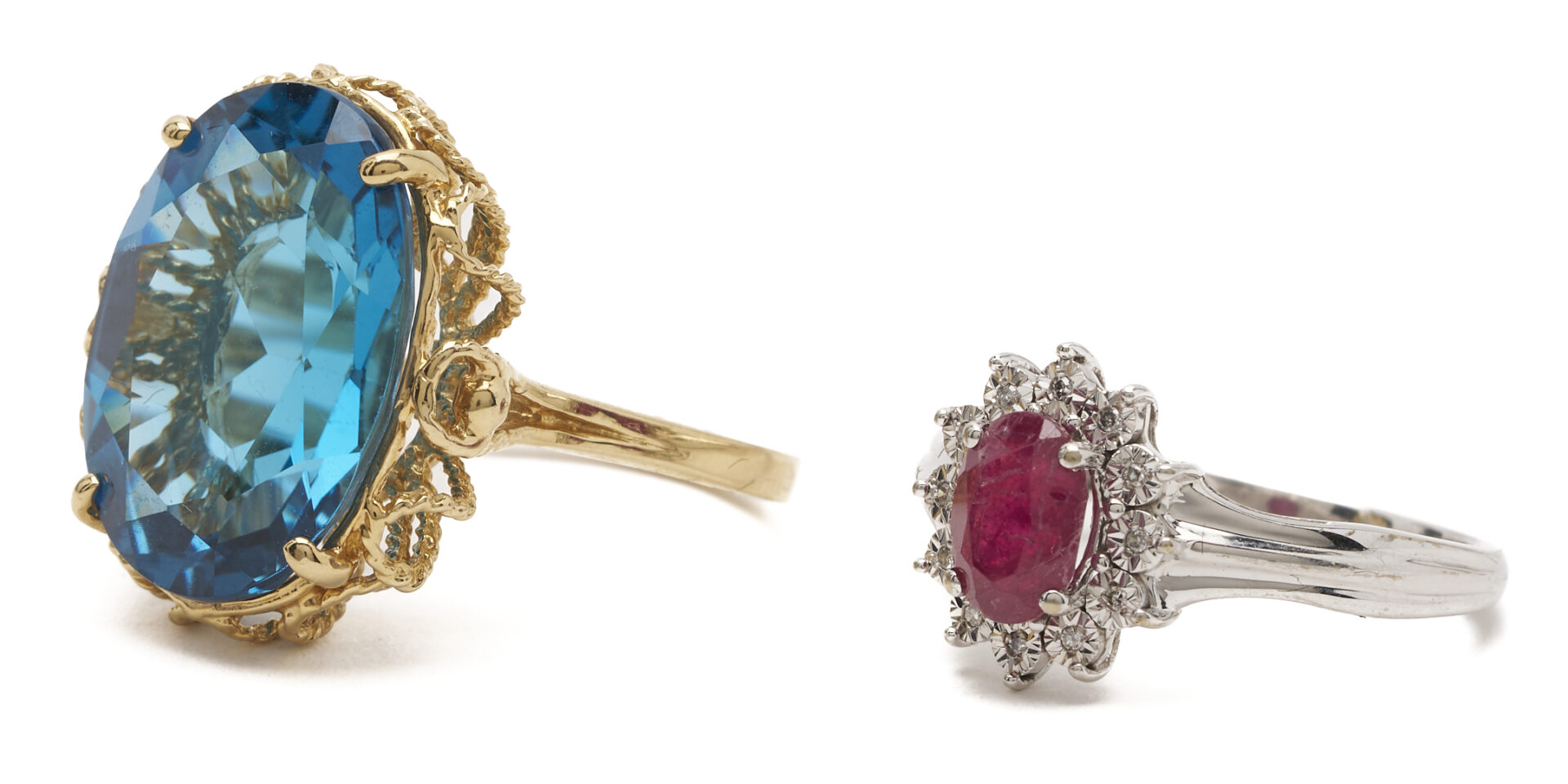 Lot 1262: 10K Gold Red Stone Ring & 14K Gold Topaz Ring