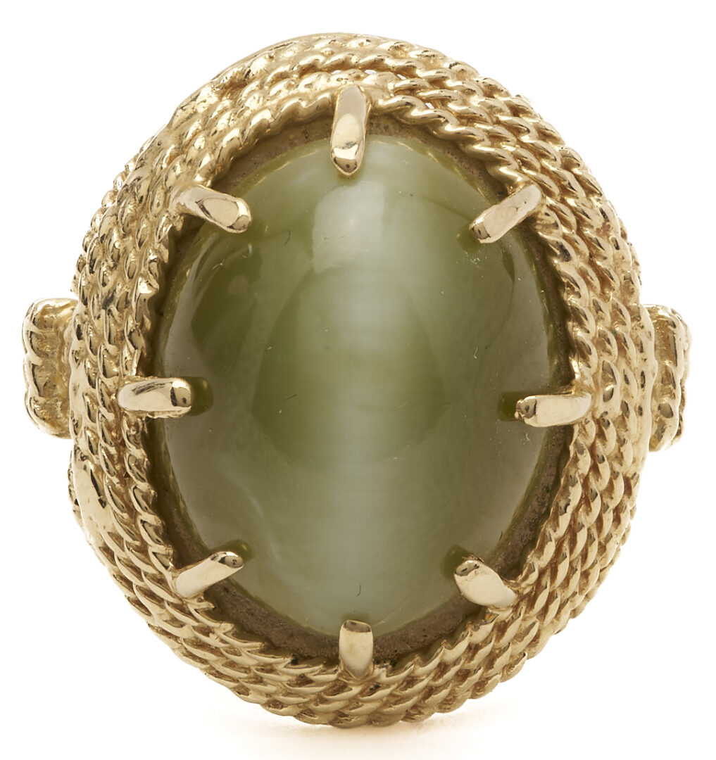 Lot 1266: 14K Gold Cats Eye Tourmaline Cabochon Ring