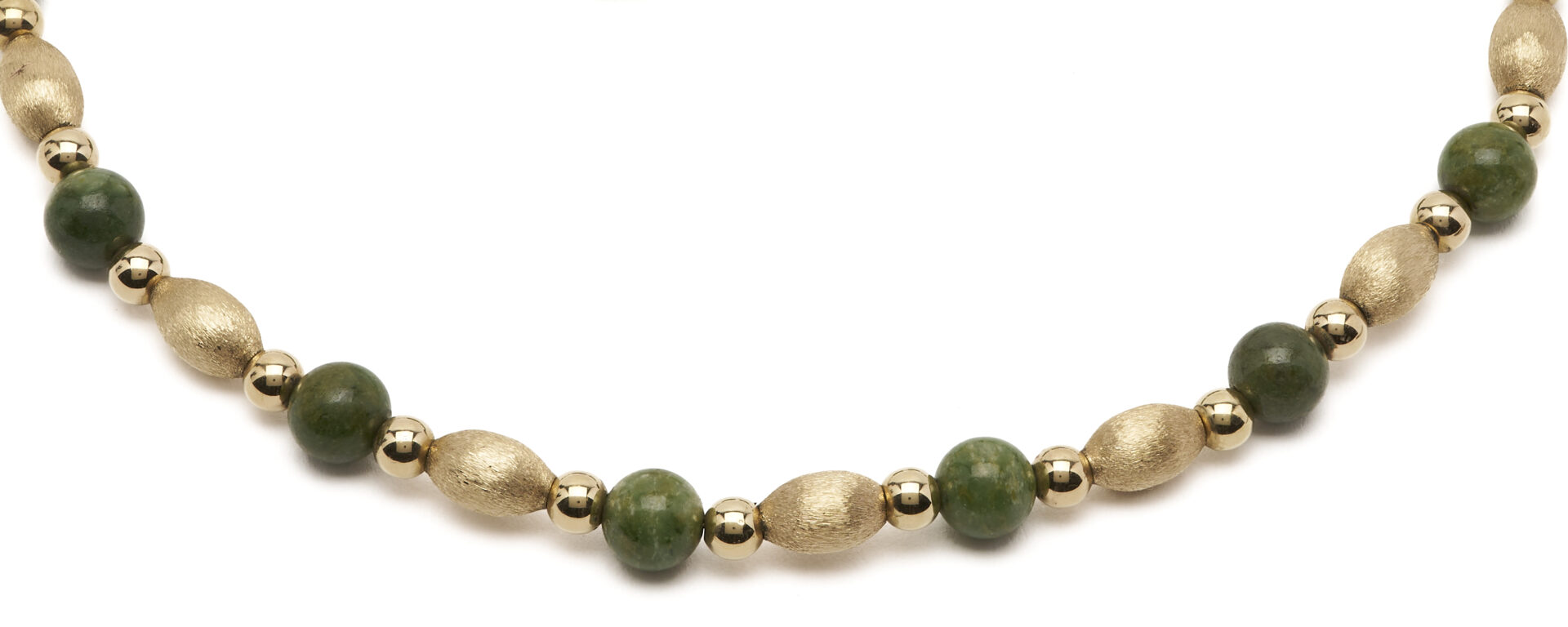 Lot 1269: Vintage 14K Gold and Jade Bead Necklace; plus 12K Gold and Hoop Earrings