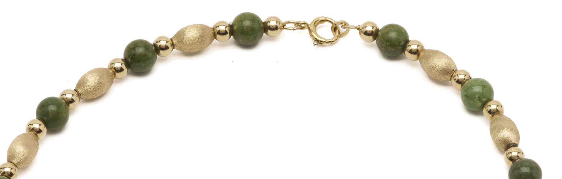 Lot 1269: Vintage 14K Gold and Jade Bead Necklace; plus 12K Gold and Hoop Earrings