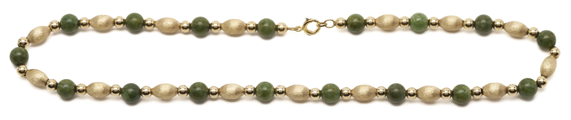 Lot 1269: Vintage 14K Gold and Jade Bead Necklace; plus 12K Gold and Hoop Earrings