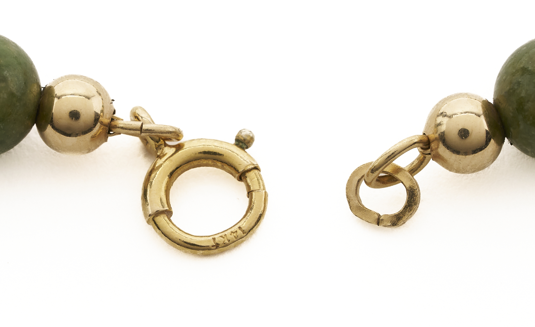 Lot 1269: Vintage 14K Gold and Jade Bead Necklace; plus 12K Gold and Hoop Earrings