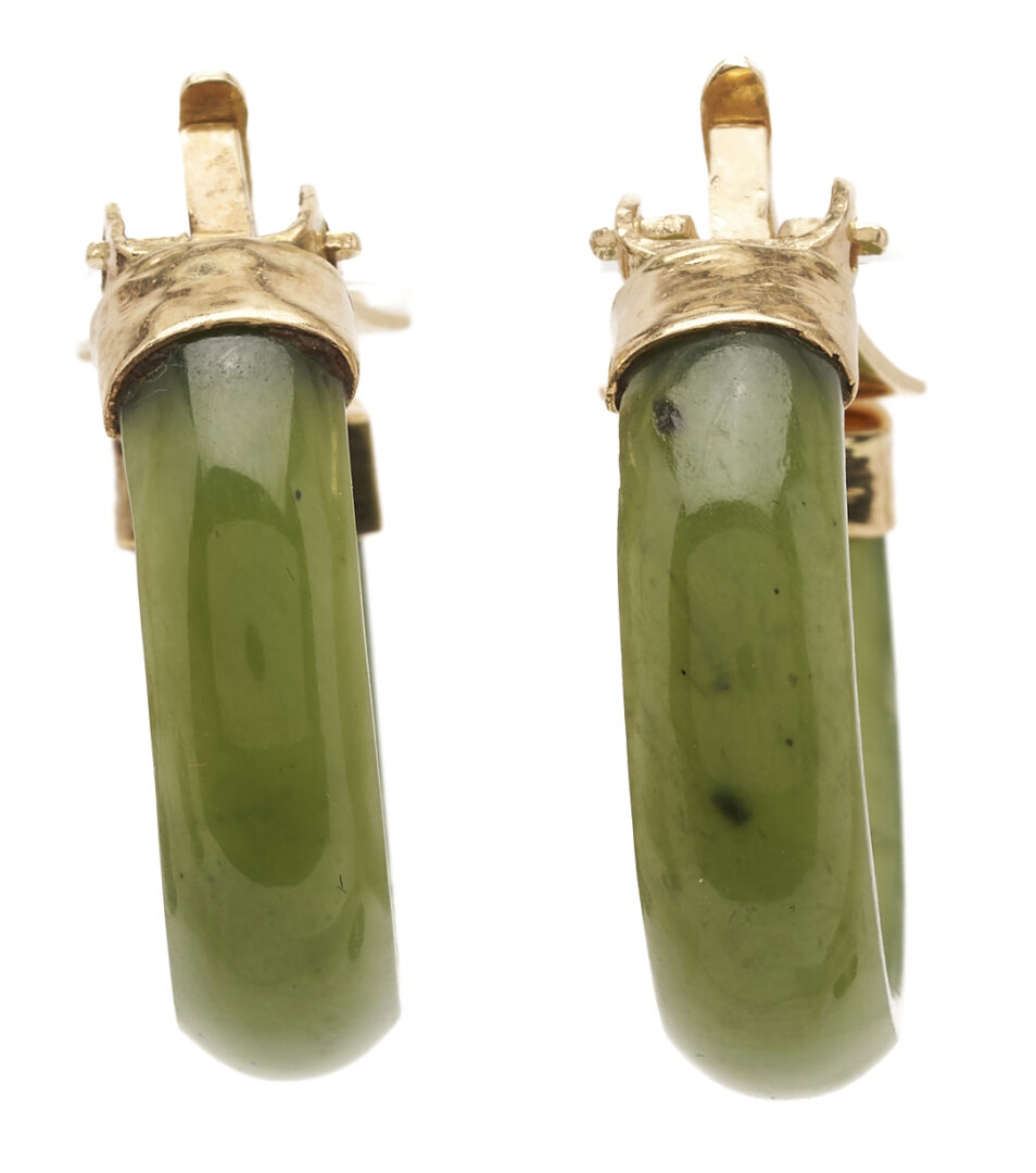 Lot 1269: Vintage 14K Gold and Jade Bead Necklace; plus 12K Gold and Hoop Earrings