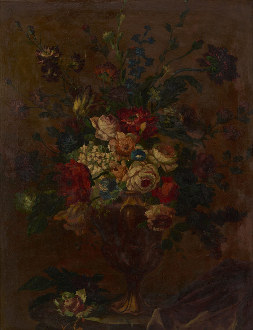 Lot 126: 2 Continental School O/C Floral Still Life Paintings, Early Carrig-Rohane Frame