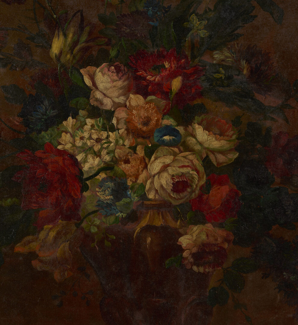 Lot 126: 2 Continental School O/C Floral Still Life Paintings, Early Carrig-Rohane Frame
