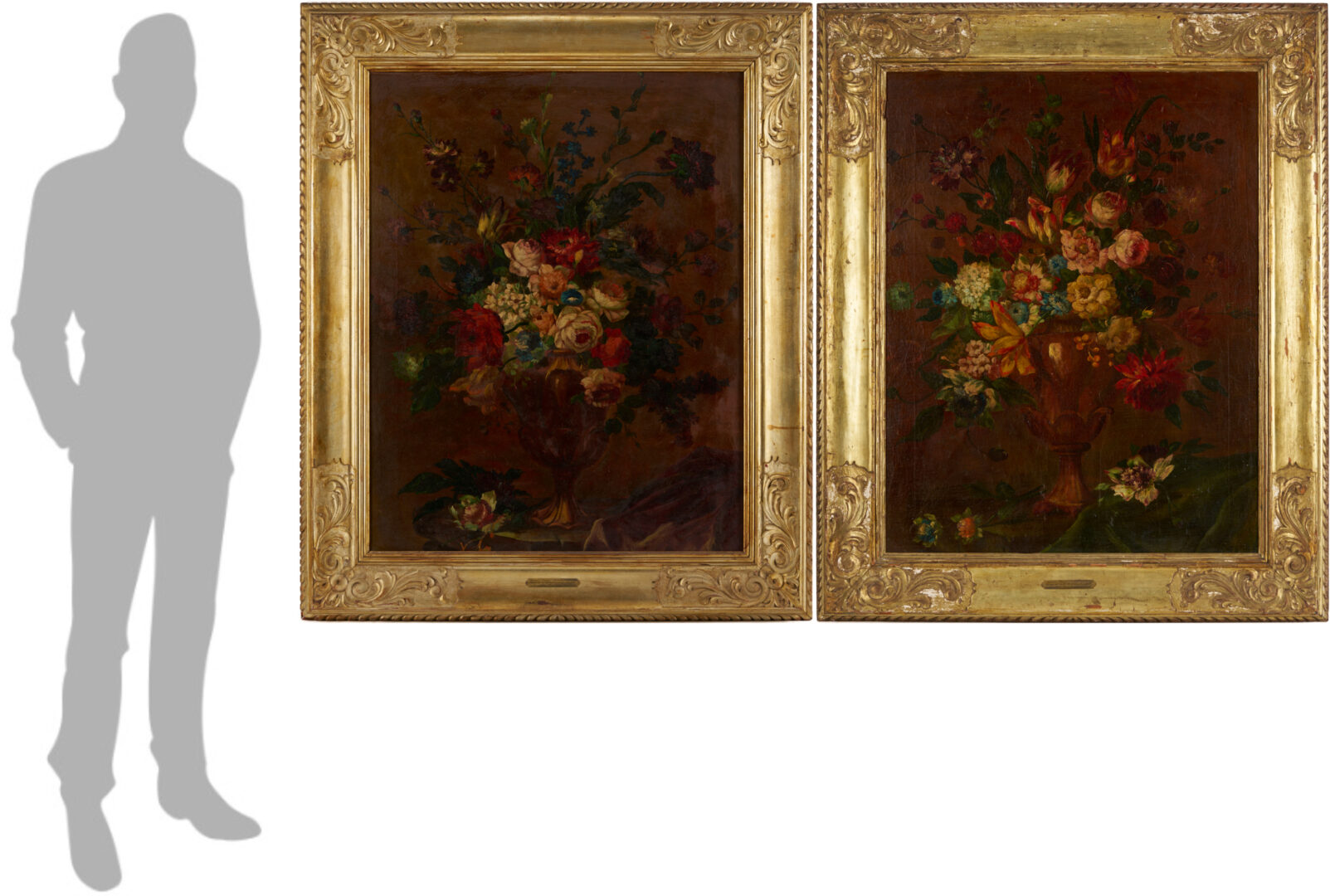 Lot 126: 2 Continental School O/C Floral Still Life Paintings, Early Carrig-Rohane Frame