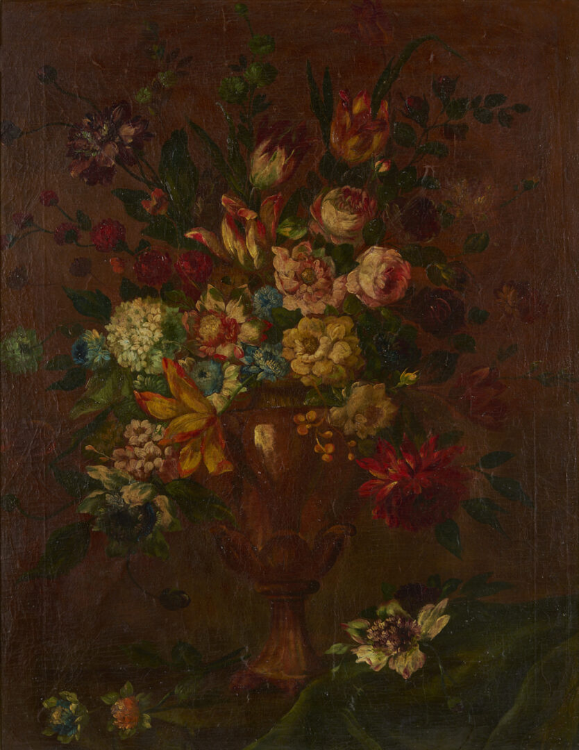 Lot 126: 2 Continental School O/C Floral Still Life Paintings, Early Carrig-Rohane Frame