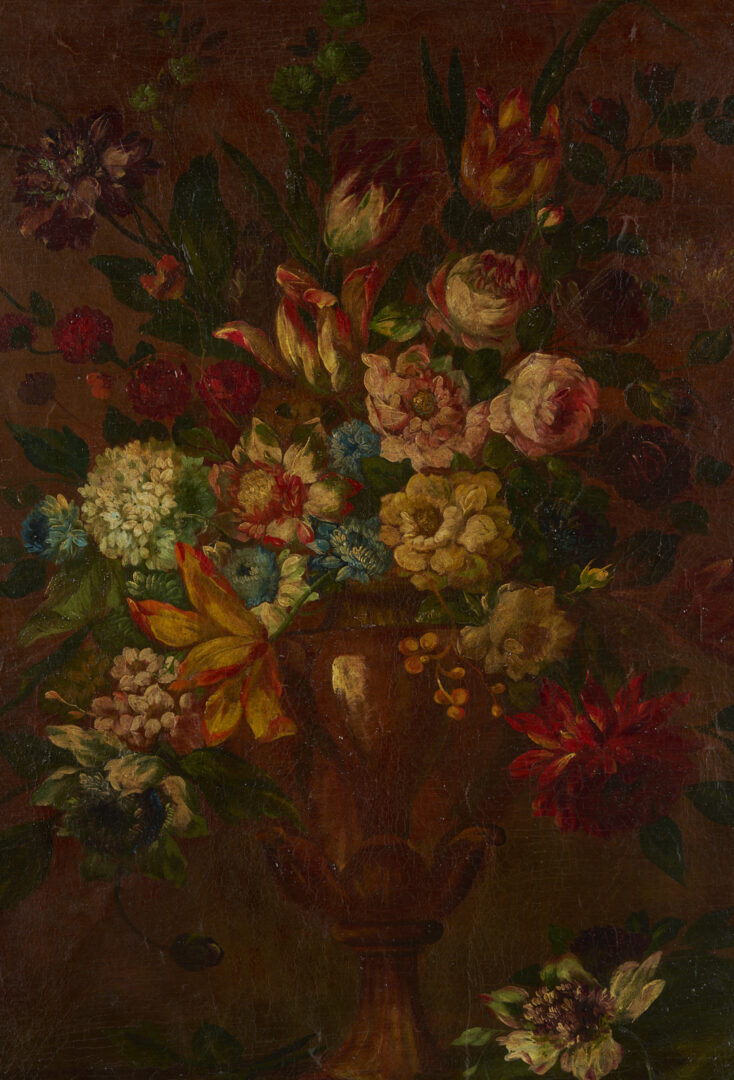 Lot 126: 2 Continental School O/C Floral Still Life Paintings, Early Carrig-Rohane Frame
