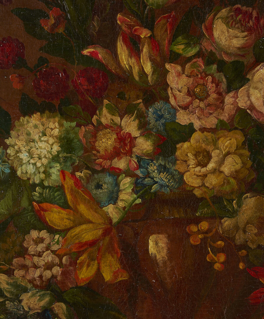 Lot 126: 2 Continental School O/C Floral Still Life Paintings, Early Carrig-Rohane Frame