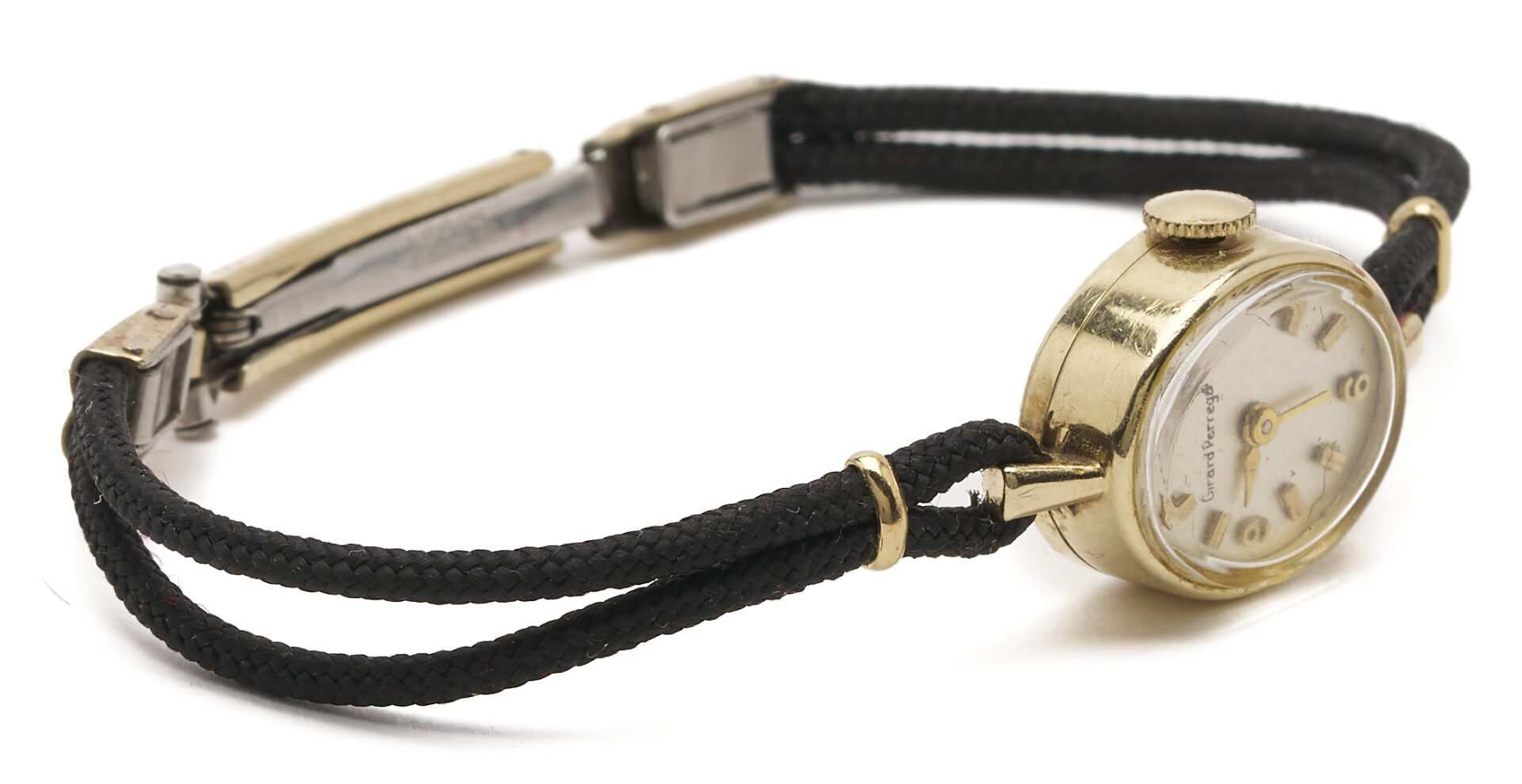 Lot 1272: 4 Gold Jewelry Pcs. incl. 18k Insect Brooch; Girard Perregaux Watch;  Jade Cat; Blue Topaz
