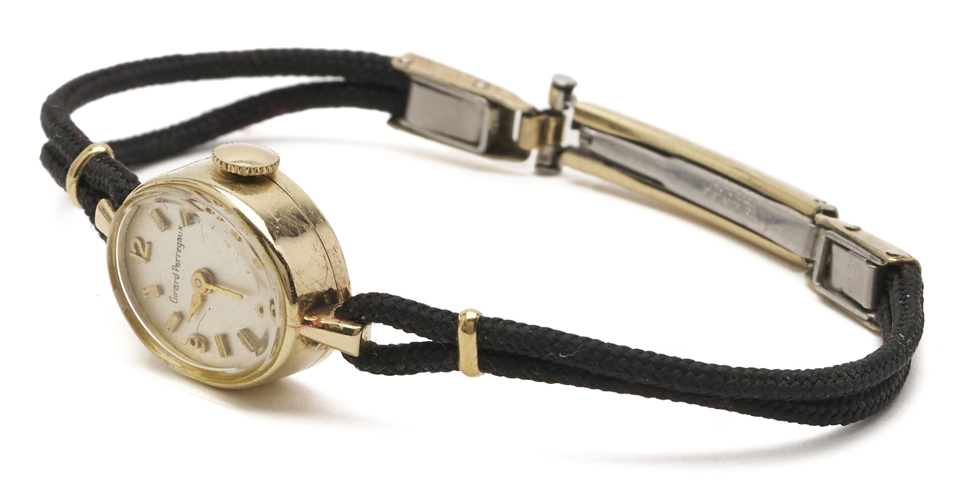 Lot 1272: 4 Gold Jewelry Pcs. incl. 18k Insect Brooch; Girard Perregaux Watch;  Jade Cat; Blue Topaz