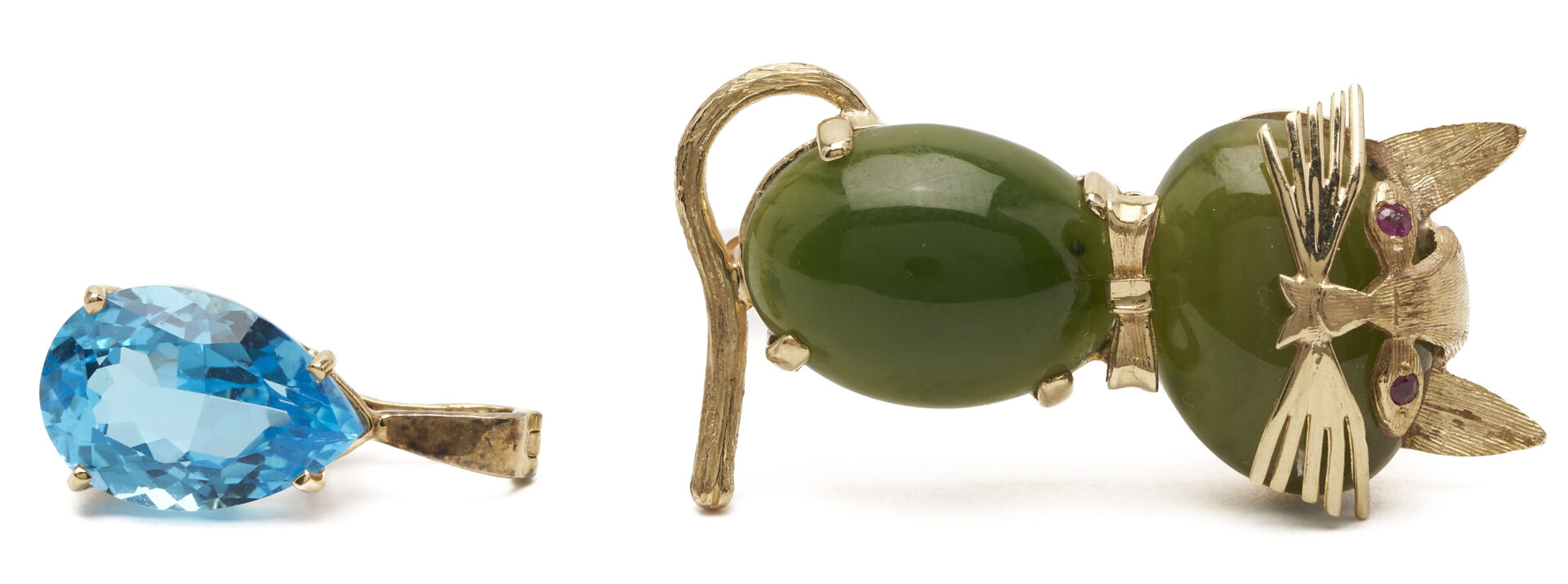 Lot 1272: 4 Gold Jewelry Pcs. incl. 18k Insect Brooch; Girard Perregaux Watch;  Jade Cat; Blue Topaz