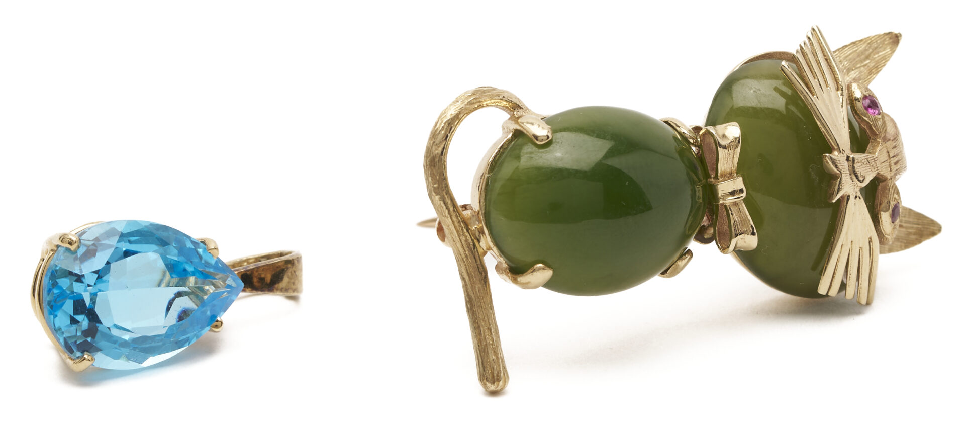 Lot 1272: 4 Gold Jewelry Pcs. incl. 18k Insect Brooch; Girard Perregaux Watch;  Jade Cat; Blue Topaz