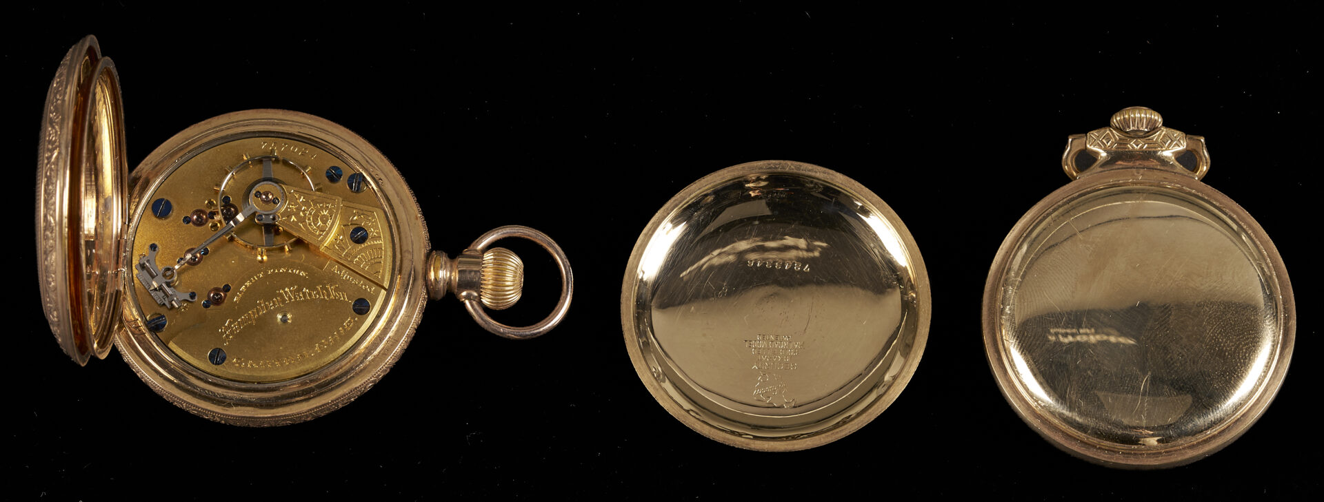 Lot 1274: 4 Pocket Watches – 2 Studebaker, 1 Hampden, 1 Hamilton