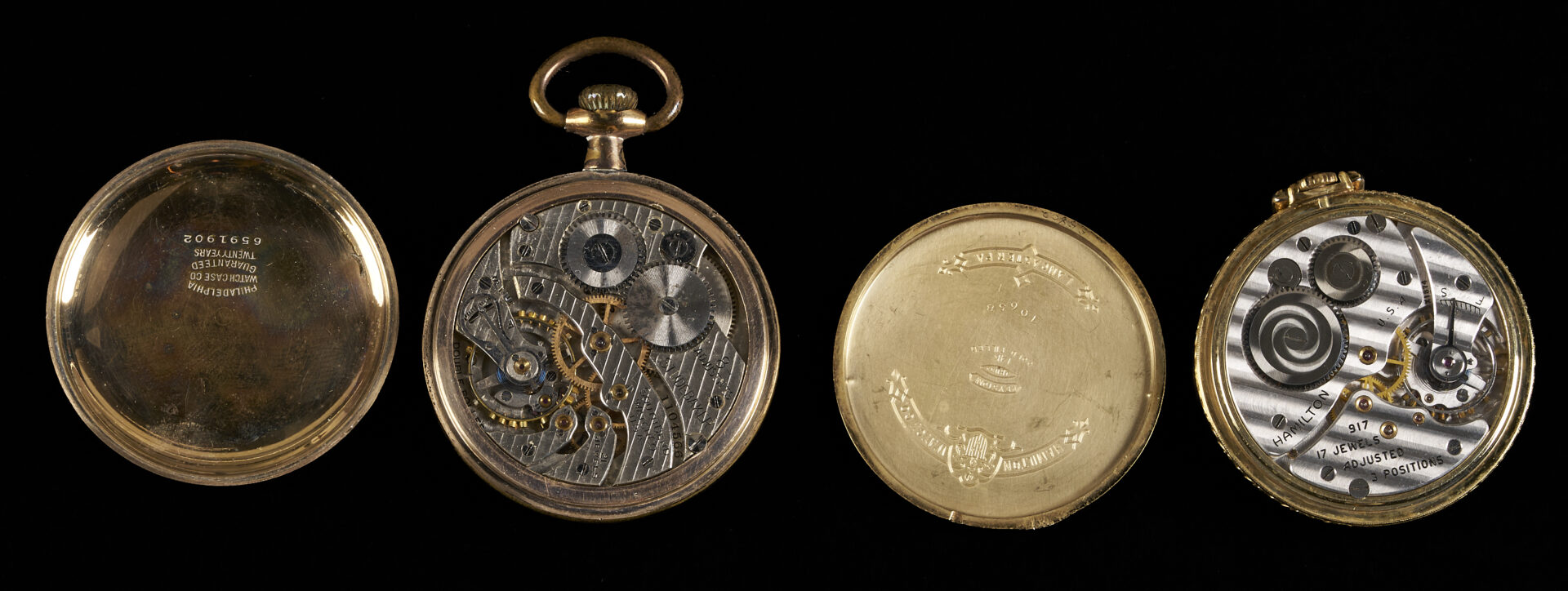 Lot 1274: 4 Pocket Watches – 2 Studebaker, 1 Hampden, 1 Hamilton
