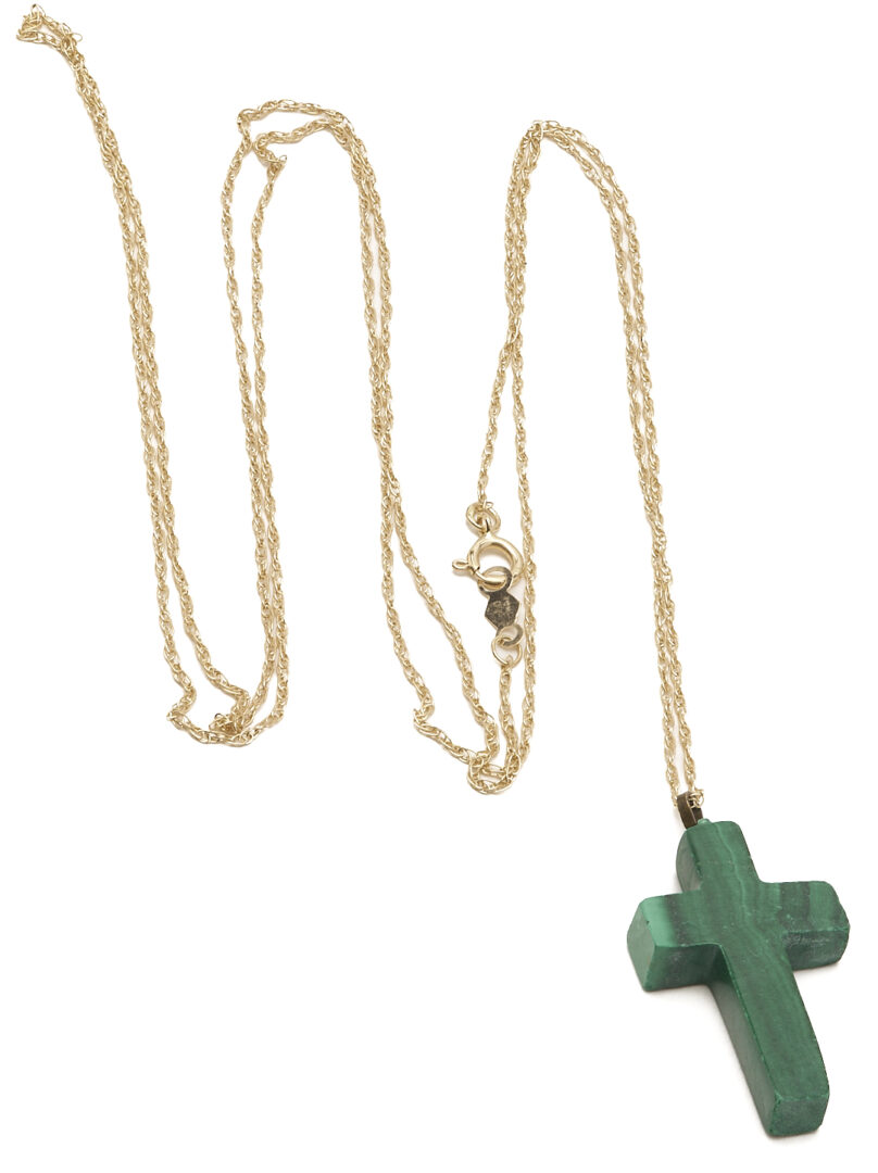 Lot 1277: Two 14K Gold Chains, One w/ Malachite Cross Pendant