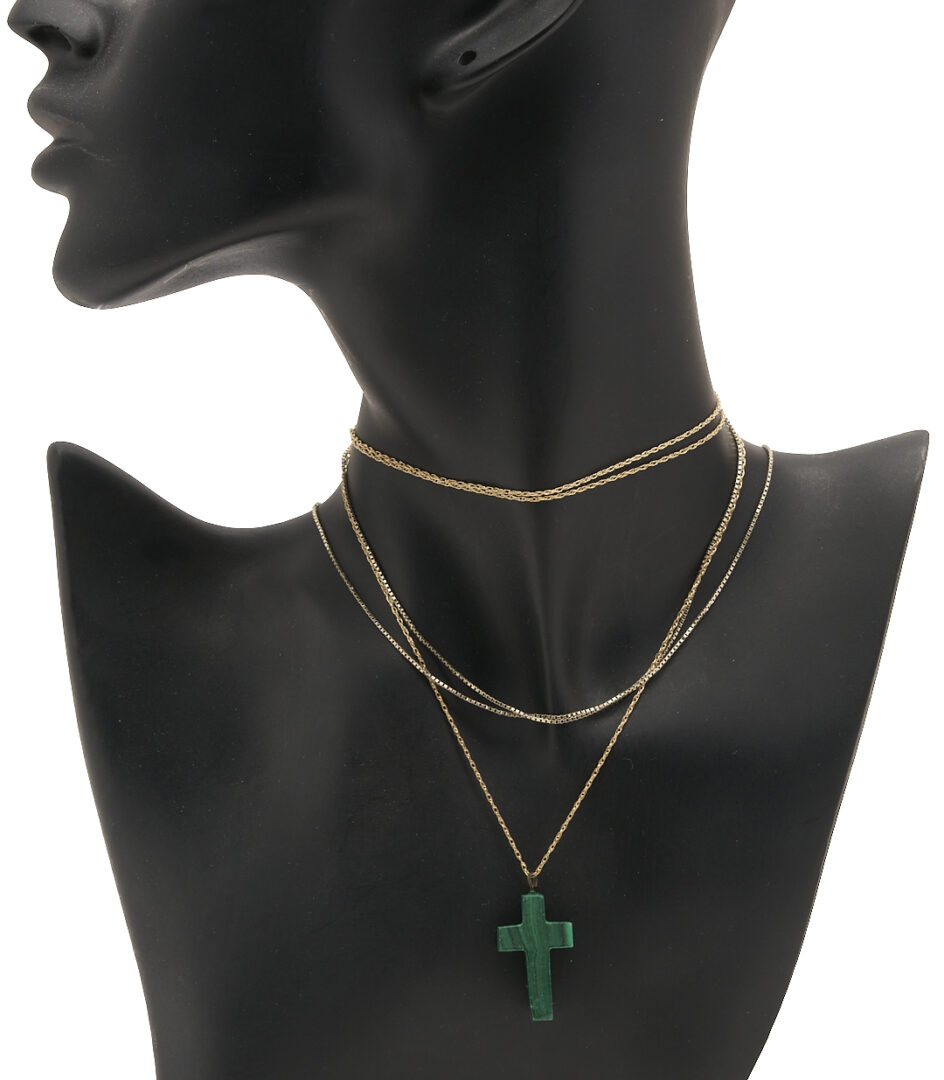 Lot 1277: Two 14K Gold Chains, One w/ Malachite Cross Pendant