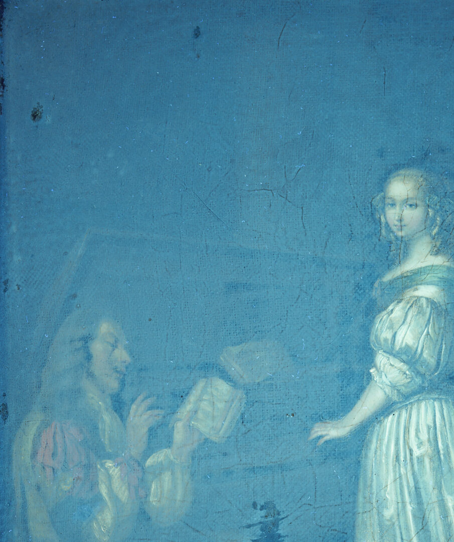 Lot 127: After Caspar Netscher O/C Baroque Genre Painting, A Duet