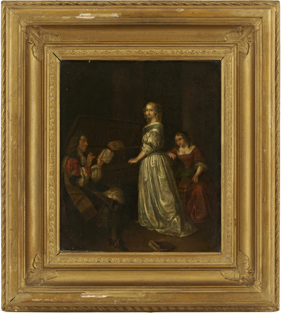 Lot 127: After Caspar Netscher O/C Baroque Genre Painting, A Duet