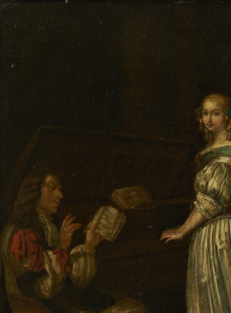 Lot 127: After Caspar Netscher O/C Baroque Genre Painting, A Duet
