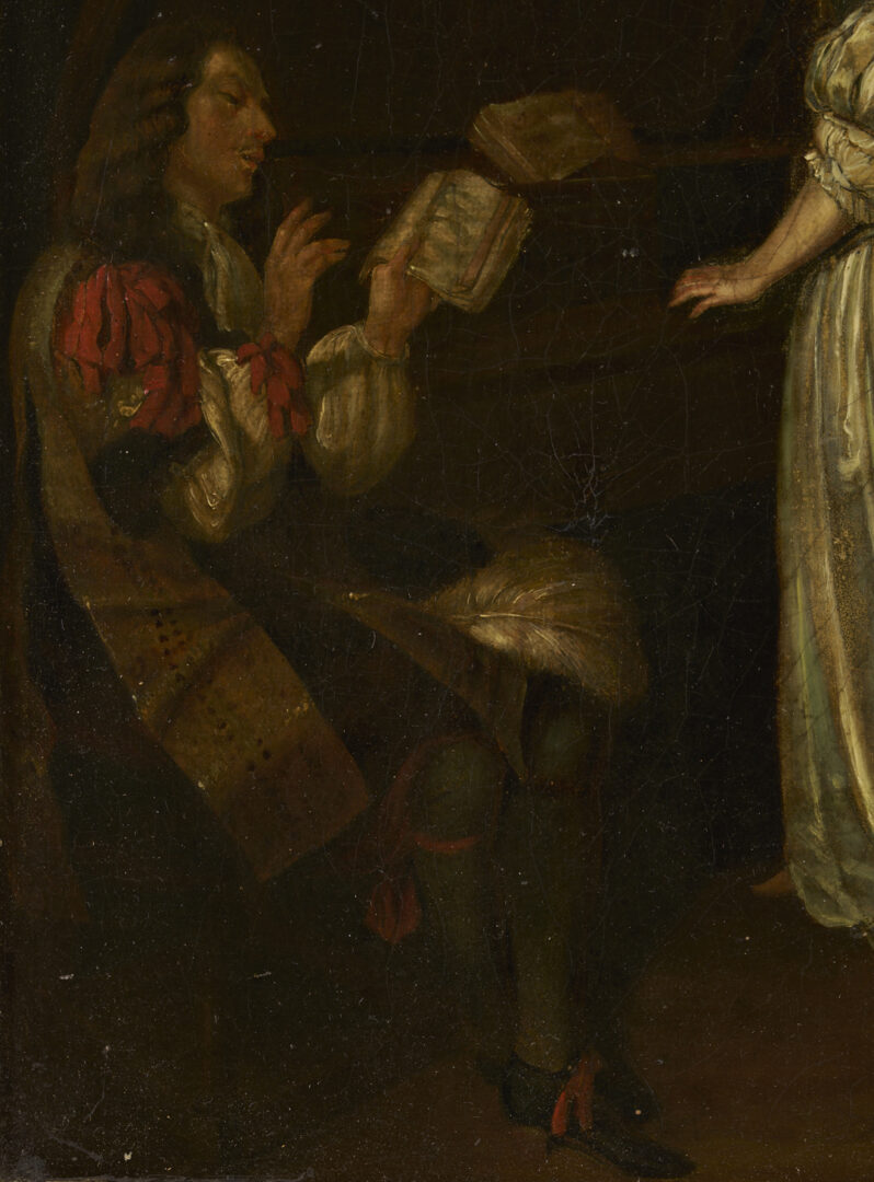 Lot 127: After Caspar Netscher O/C Baroque Genre Painting, A Duet