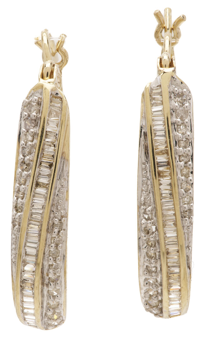 Lot 1284: 10K Gold Oval Hoop Earrings w/ Chanel Set Diamonds