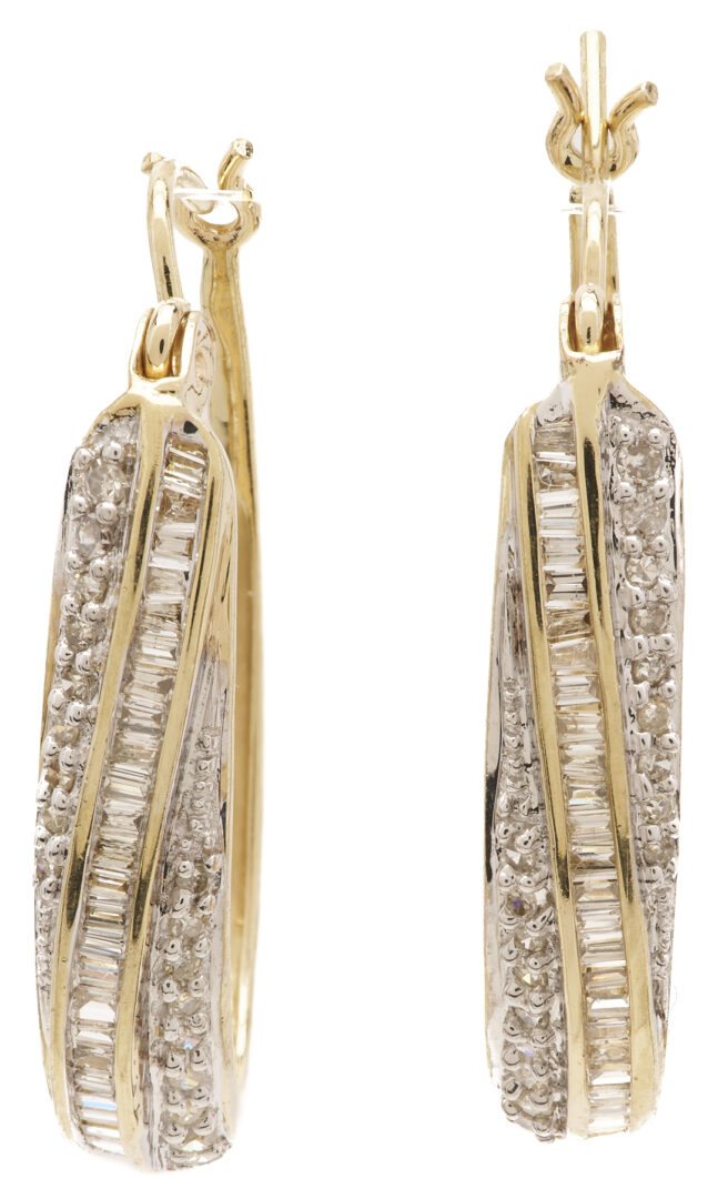 Lot 1284: 10K Gold Oval Hoop Earrings w/ Chanel Set Diamonds