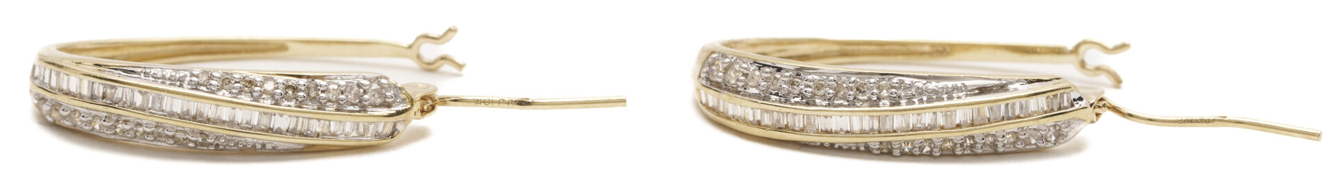 Lot 1284: 10K Gold Oval Hoop Earrings w/ Chanel Set Diamonds