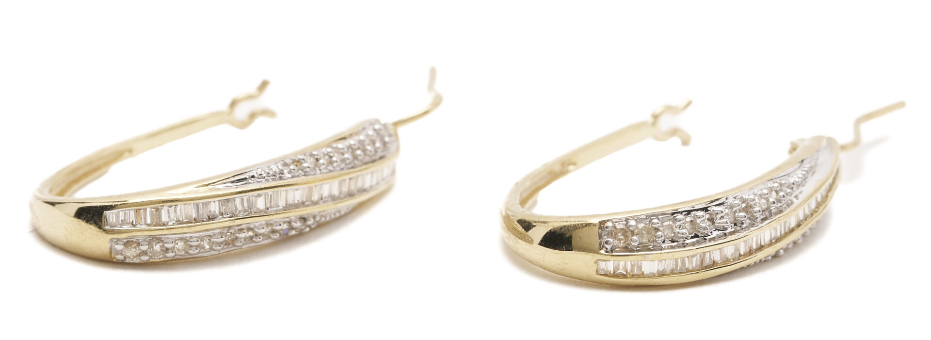 Lot 1284: 10K Gold Oval Hoop Earrings w/ Chanel Set Diamonds