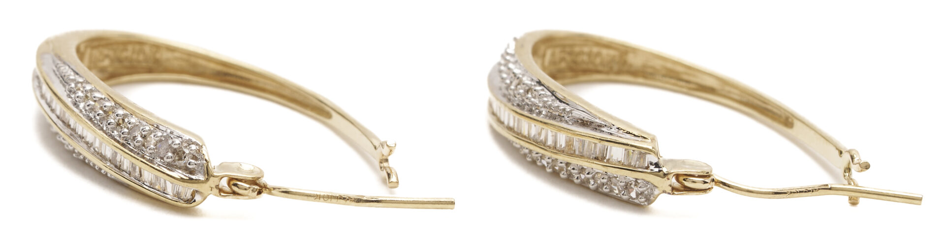 Lot 1284: 10K Gold Oval Hoop Earrings w/ Chanel Set Diamonds