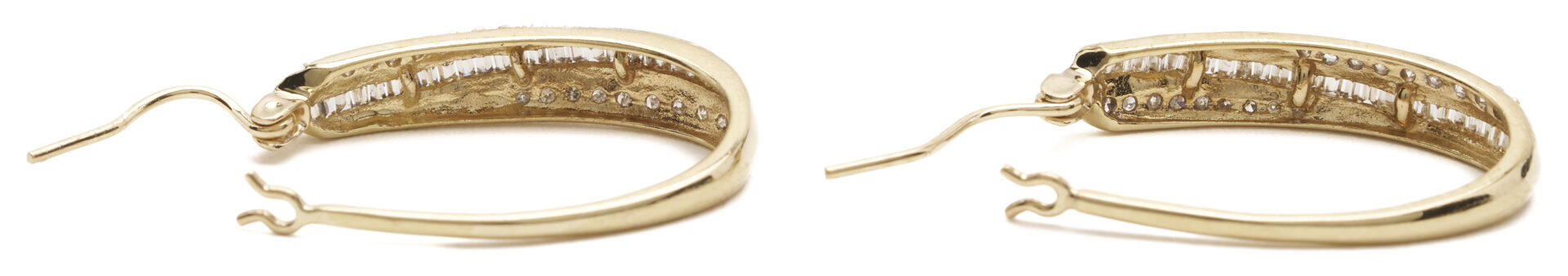 Lot 1284: 10K Gold Oval Hoop Earrings w/ Chanel Set Diamonds