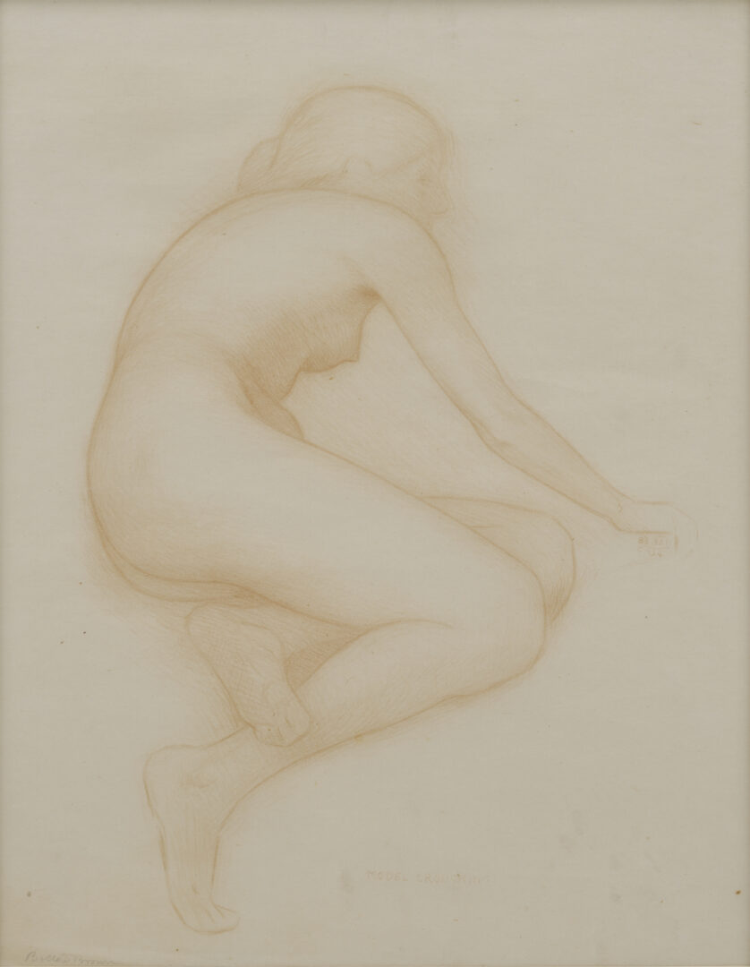 Lot 1293: 2 George Bellows & Bolton Brown Nude Lithographs, Male Torso & Model Crouching