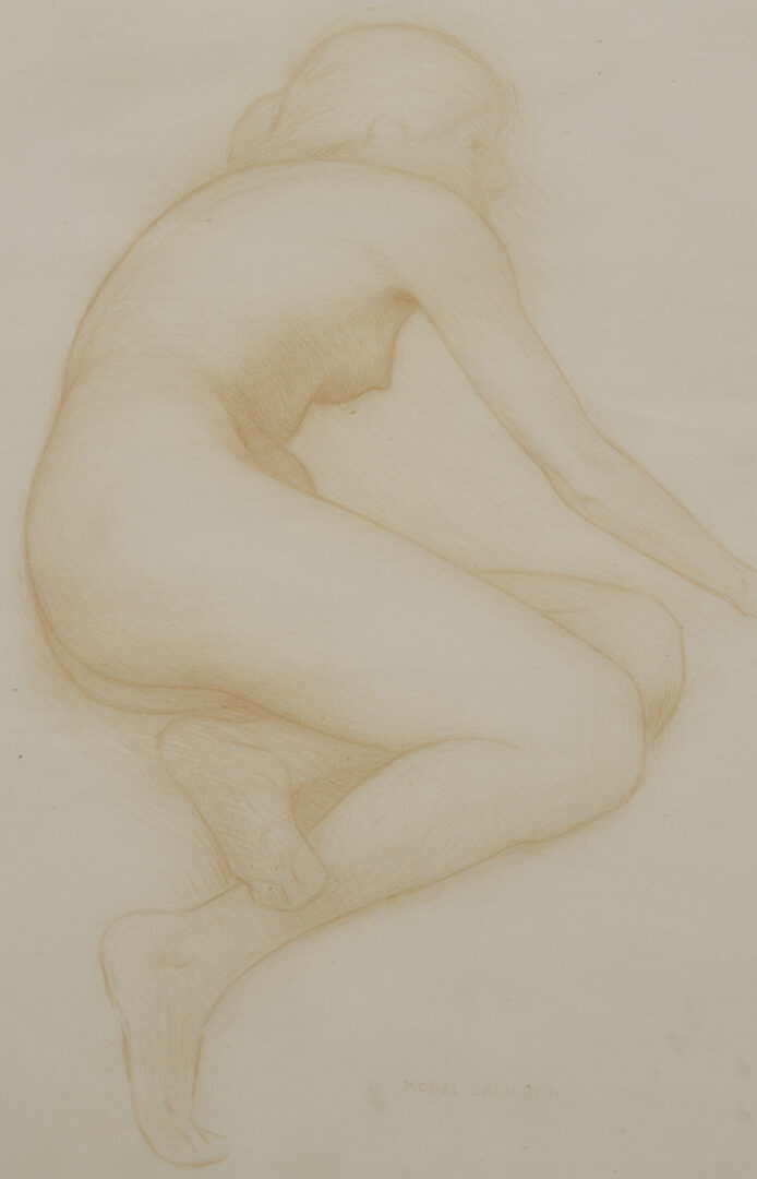 Lot 1293: 2 George Bellows & Bolton Brown Nude Lithographs, Male Torso & Model Crouching