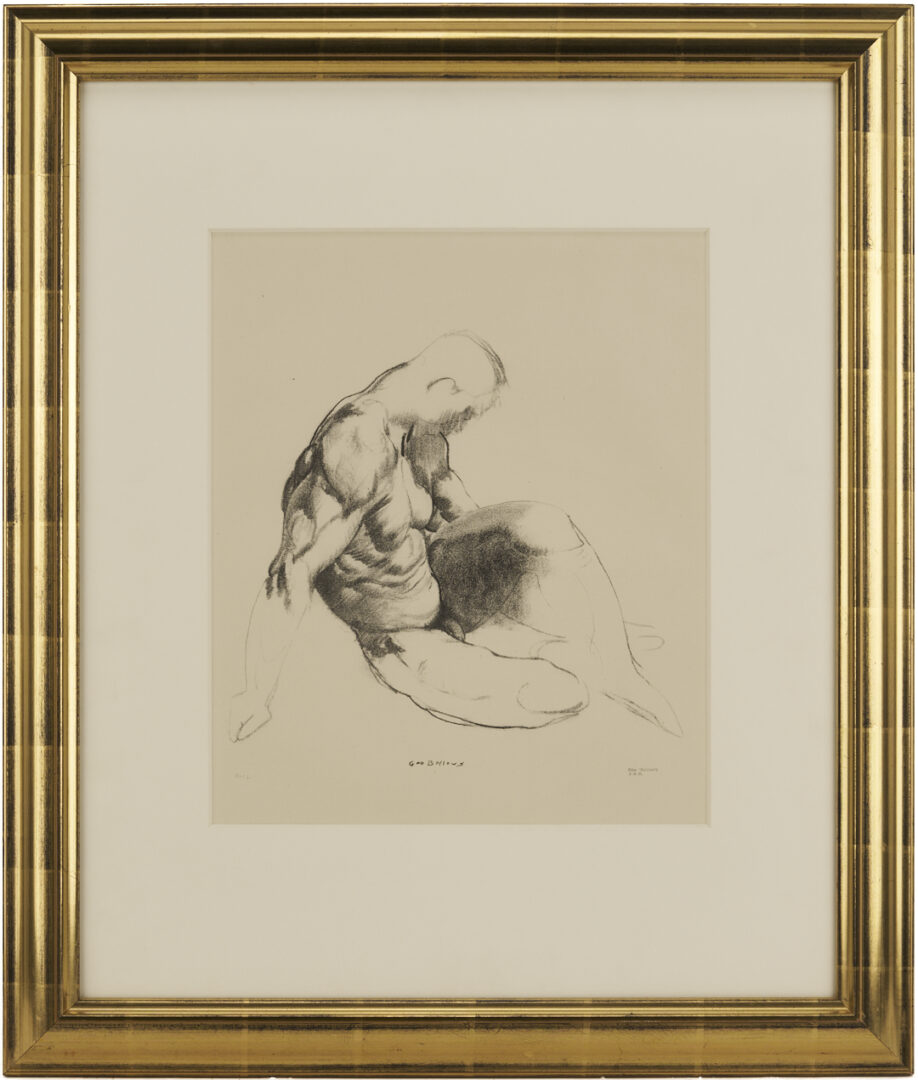 Lot 1293: 2 George Bellows & Bolton Brown Nude Lithographs, Male Torso & Model Crouching