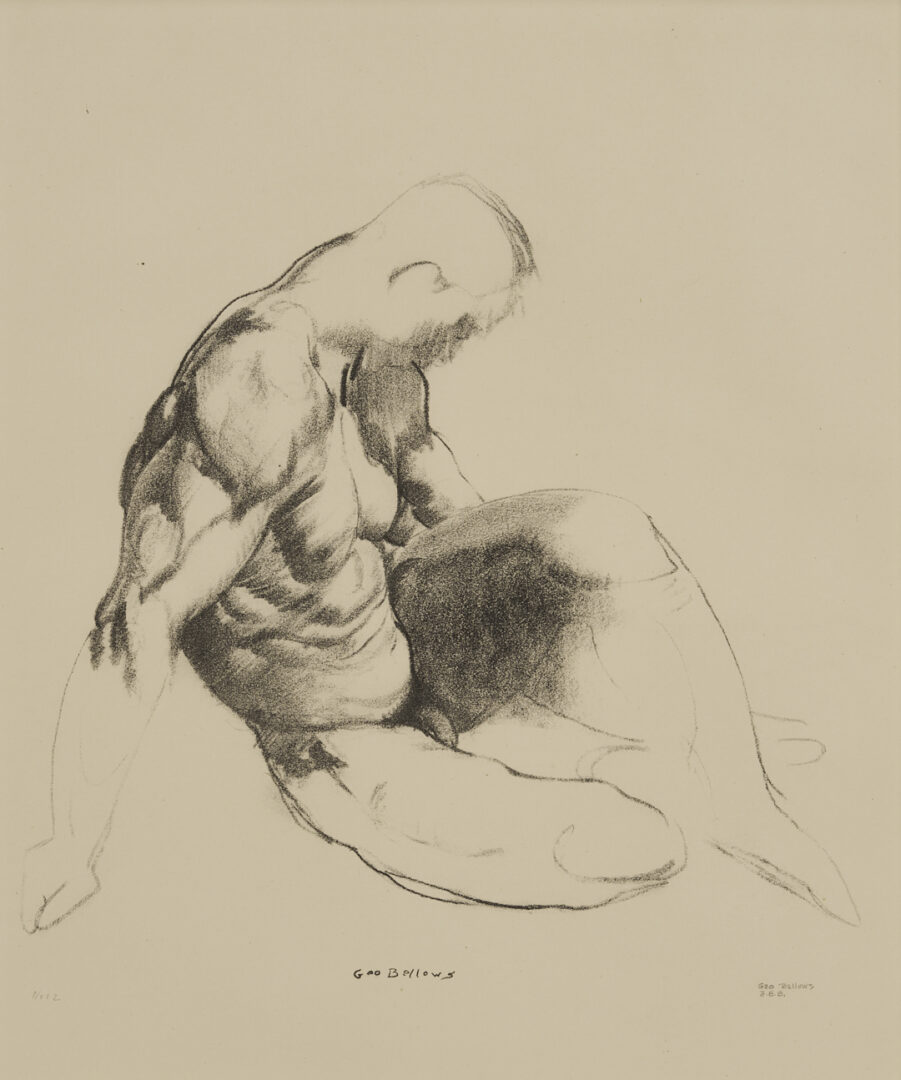 Lot 1293: 2 George Bellows & Bolton Brown Nude Lithographs, Male Torso & Model Crouching