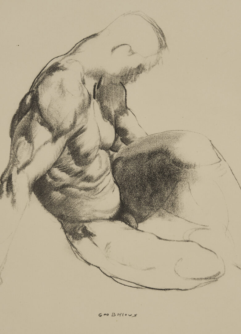 Lot 1293: 2 George Bellows & Bolton Brown Nude Lithographs, Male Torso & Model Crouching