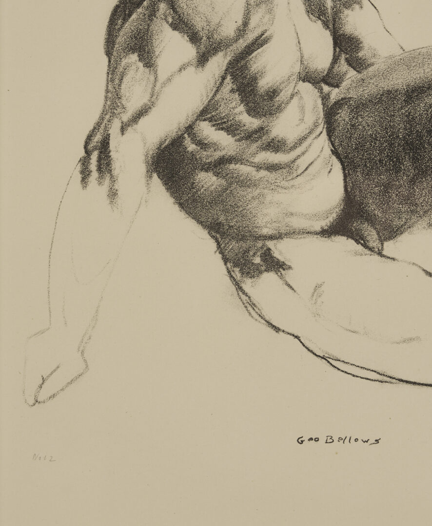 Lot 1293: 2 George Bellows & Bolton Brown Nude Lithographs, Male Torso & Model Crouching