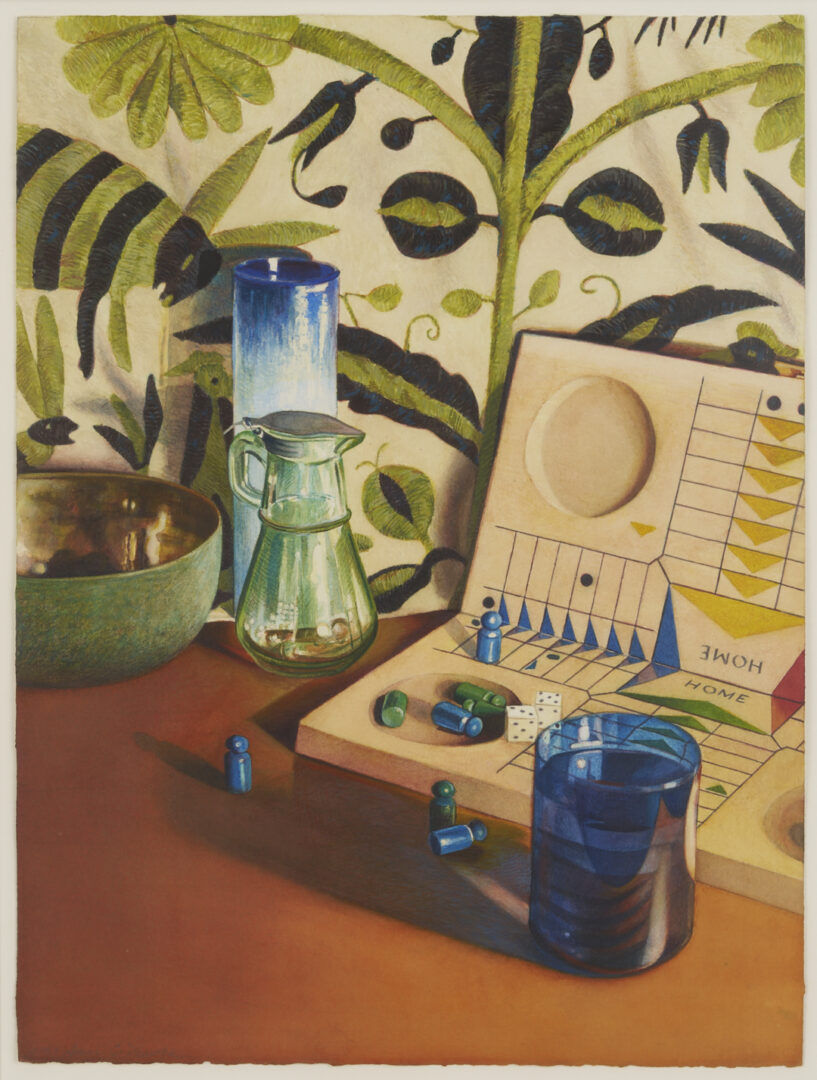 Lot 1296: Anne Miotke Watercolor, Game XI: Parcheesi
