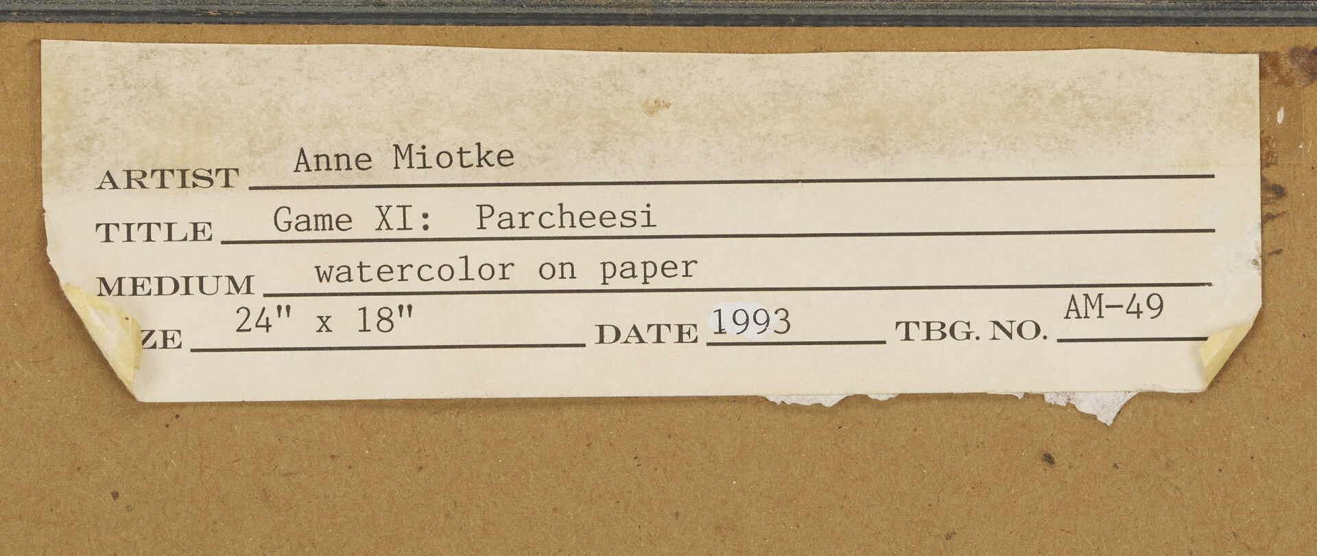 Lot 1296: Anne Miotke Watercolor, Game XI: Parcheesi