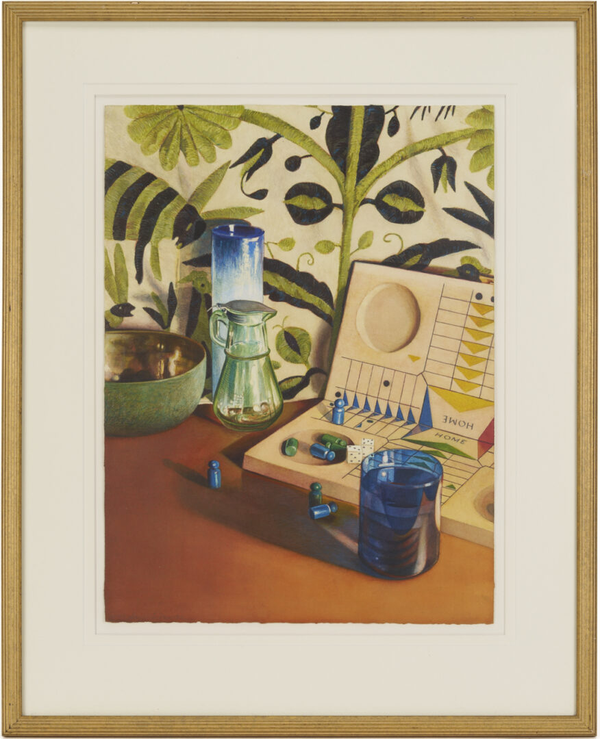 Lot 1296: Anne Miotke Watercolor, Game XI: Parcheesi