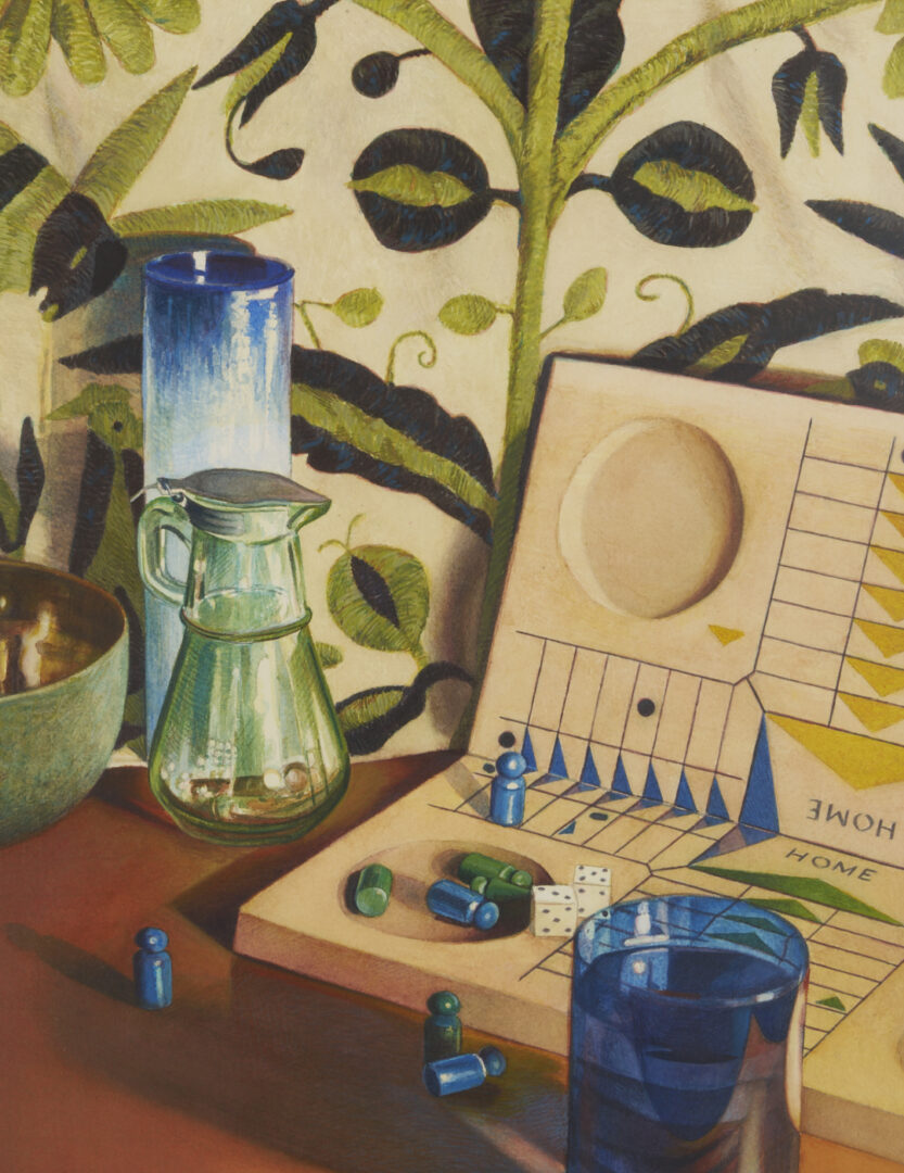 Lot 1296: Anne Miotke Watercolor, Game XI: Parcheesi