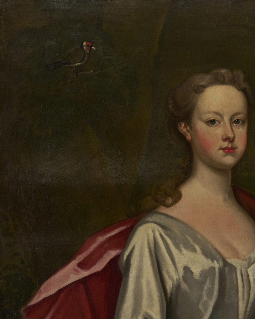 Lot 129: Large O/C English 18th C. Portrait, Martha Benet Legh of Lyme Park as Diana