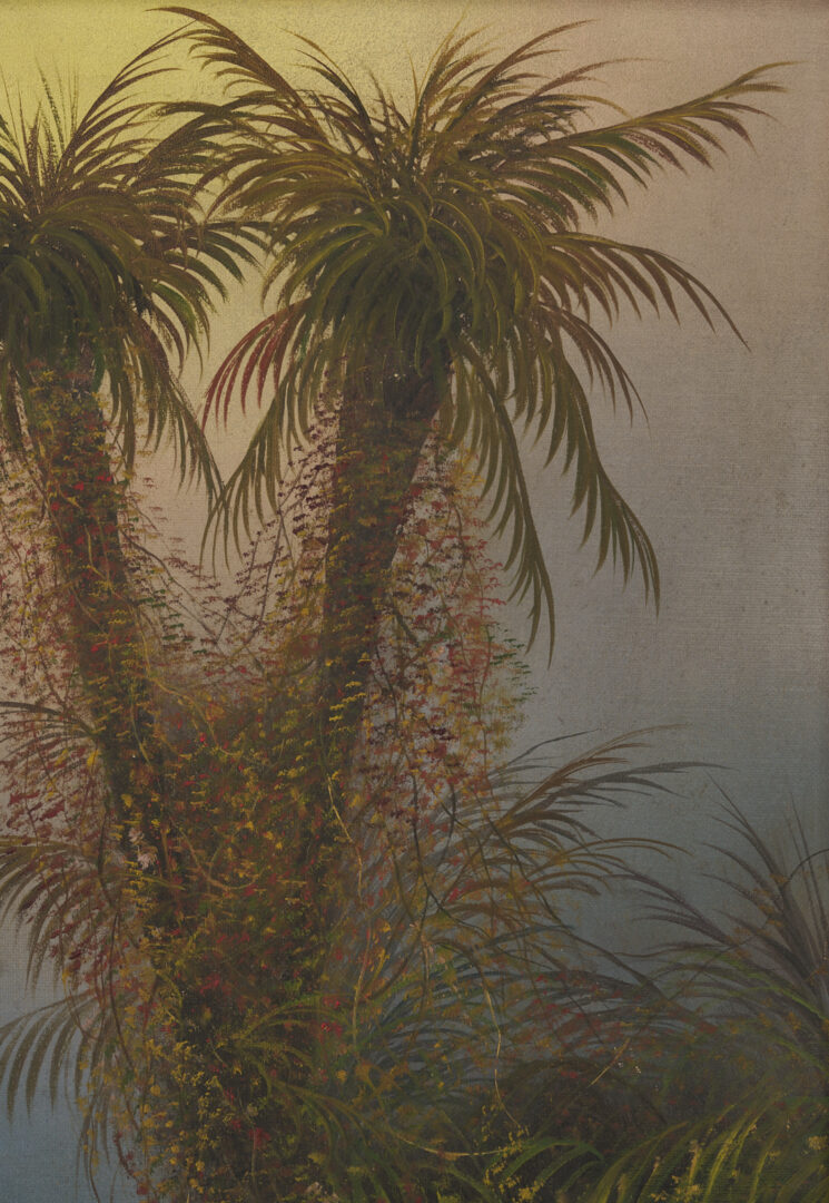 Lot 1300: 19th C. Tropical Sunset Landscape, Oil on Canvas
