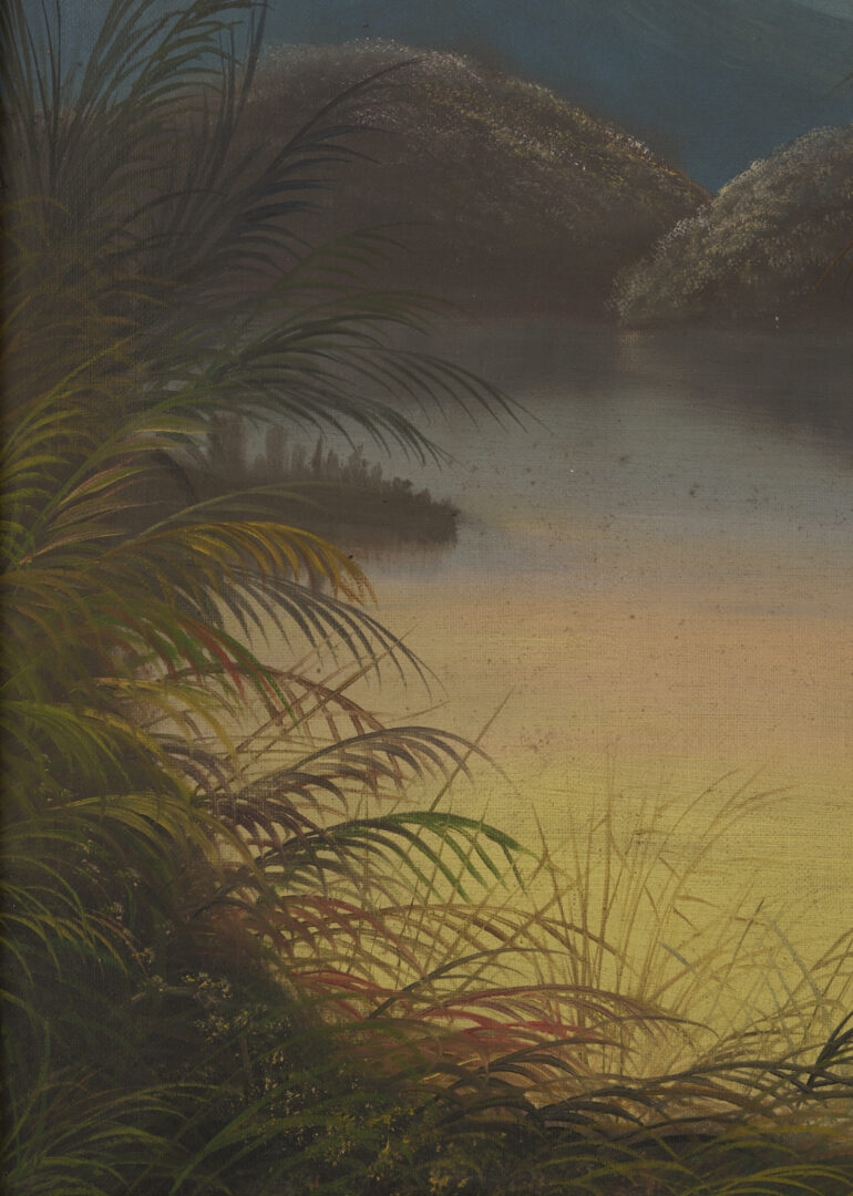 Lot 1300: 19th C. Tropical Sunset Landscape, Oil on Canvas