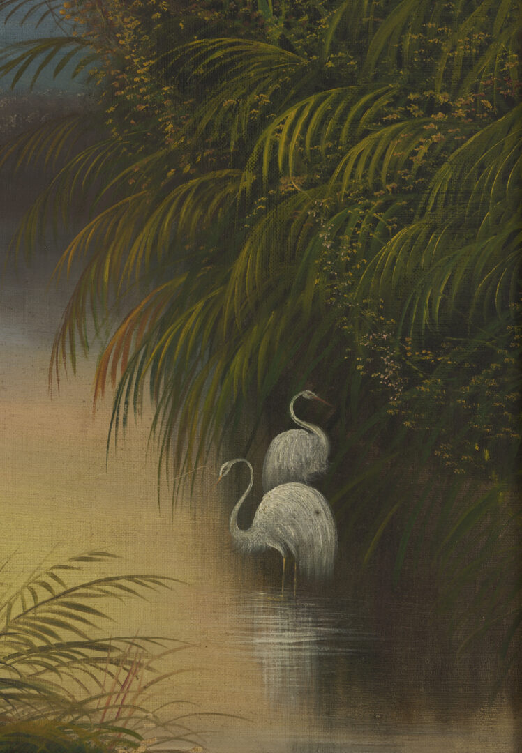 Lot 1300: 19th C. Tropical Sunset Landscape, Oil on Canvas