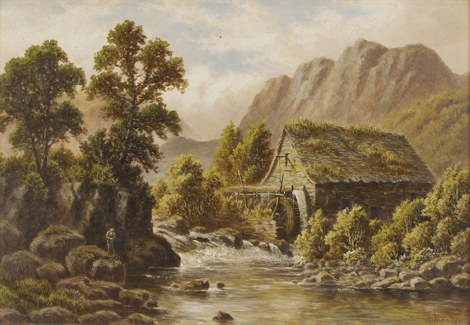 Lot 1302: Robert Mann O/C Landscape w/ Fisherman Plus Artist’s Box